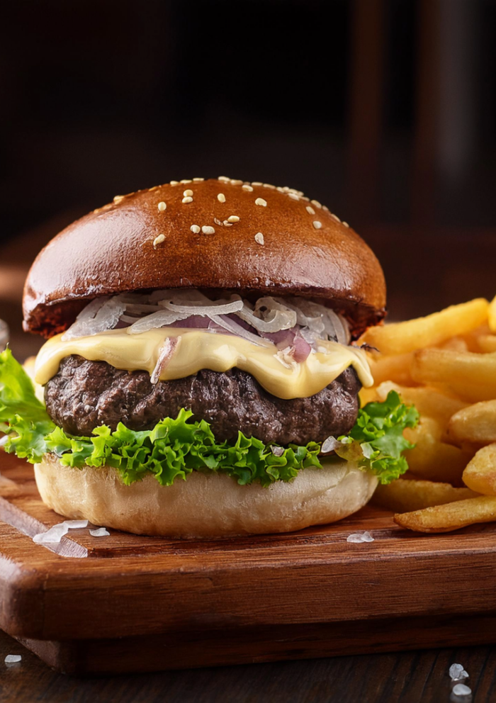 BURGER3M 19€ Steak Angus, mayonnaise Vichy, Comte, Pickles d'oignons, éminces de laitue.